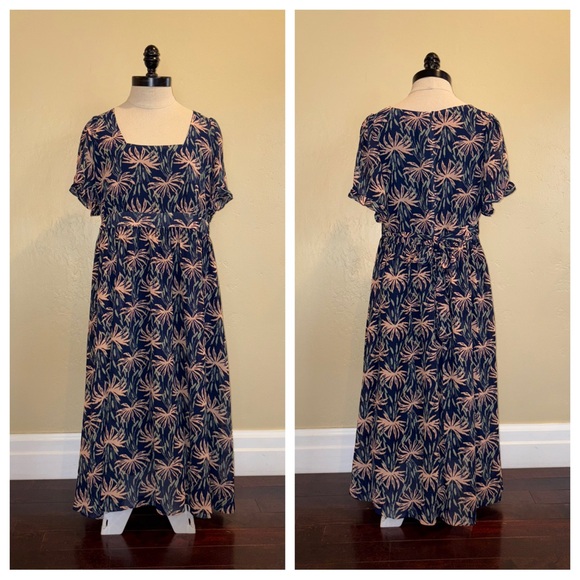 Madewell Ruffle-Sleeve Midi Dress in Oasis Palms Ikat Cattails Nightfall Medium